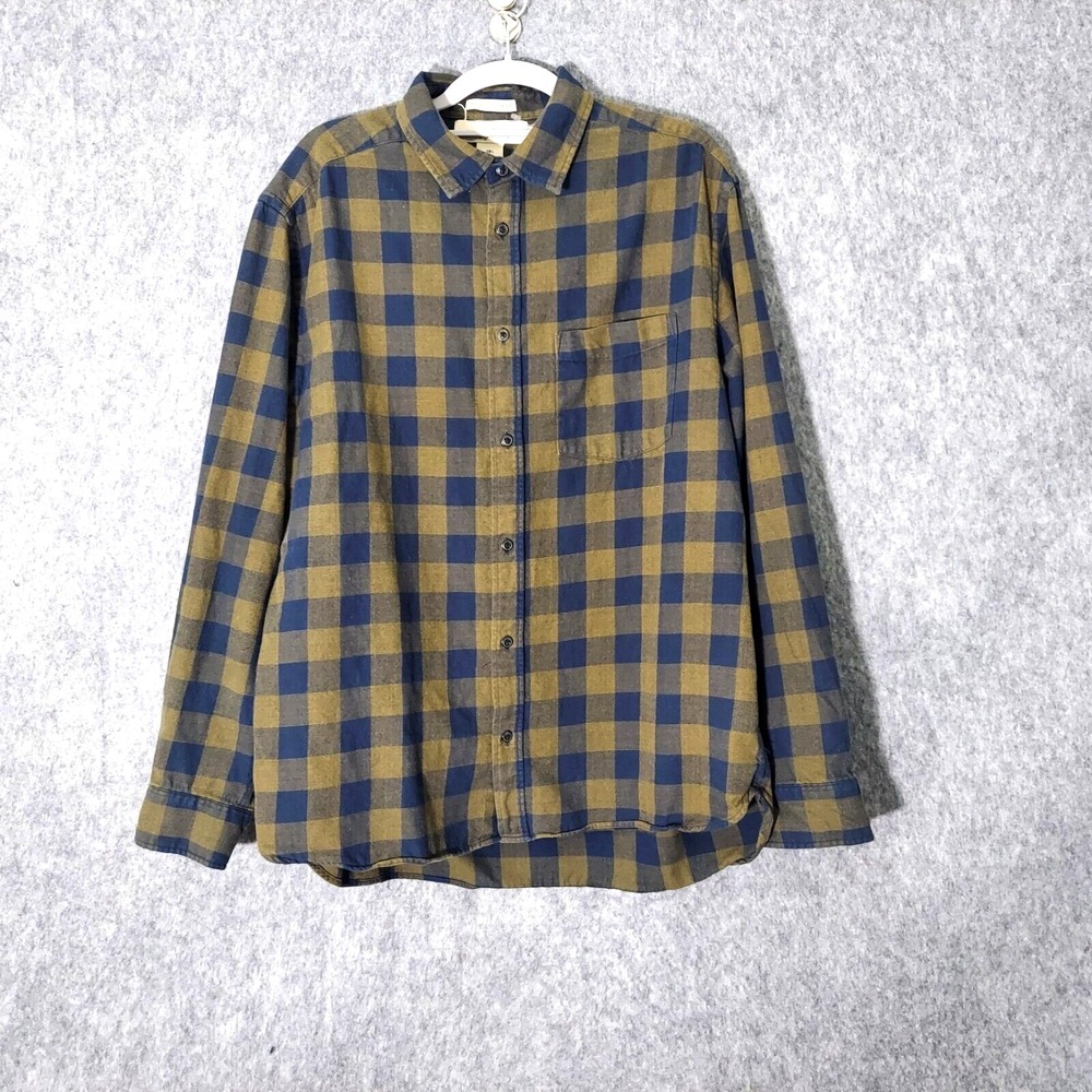 L.O.G.G H&M Men Shirt L Flannel‎ Plaid Olive Collared Preppy Casual Lumberjack